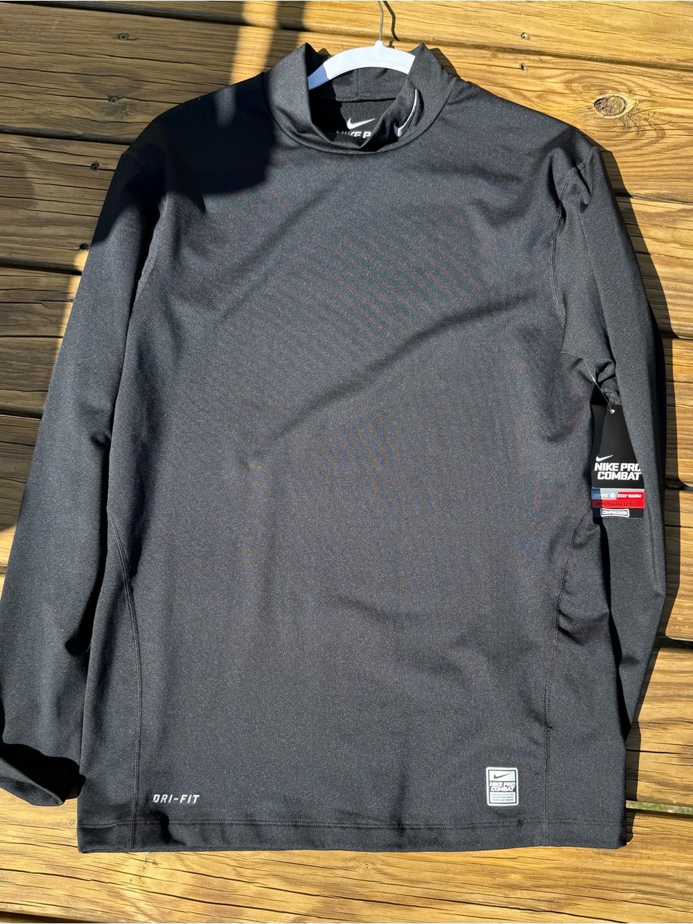 Nike Pro Combat Black Compression Top with Red Tag Accents